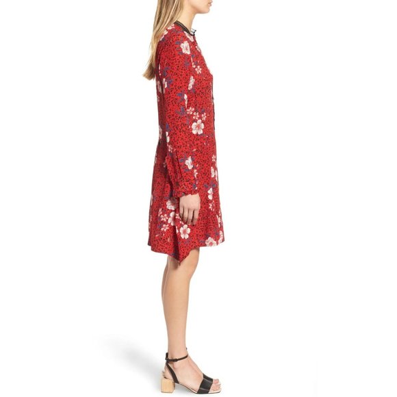 Sz 4-6 Women's Zadig & Voltaire Ruti Pensee Red Double Floral Silk Dress print - Picture 3 of 8